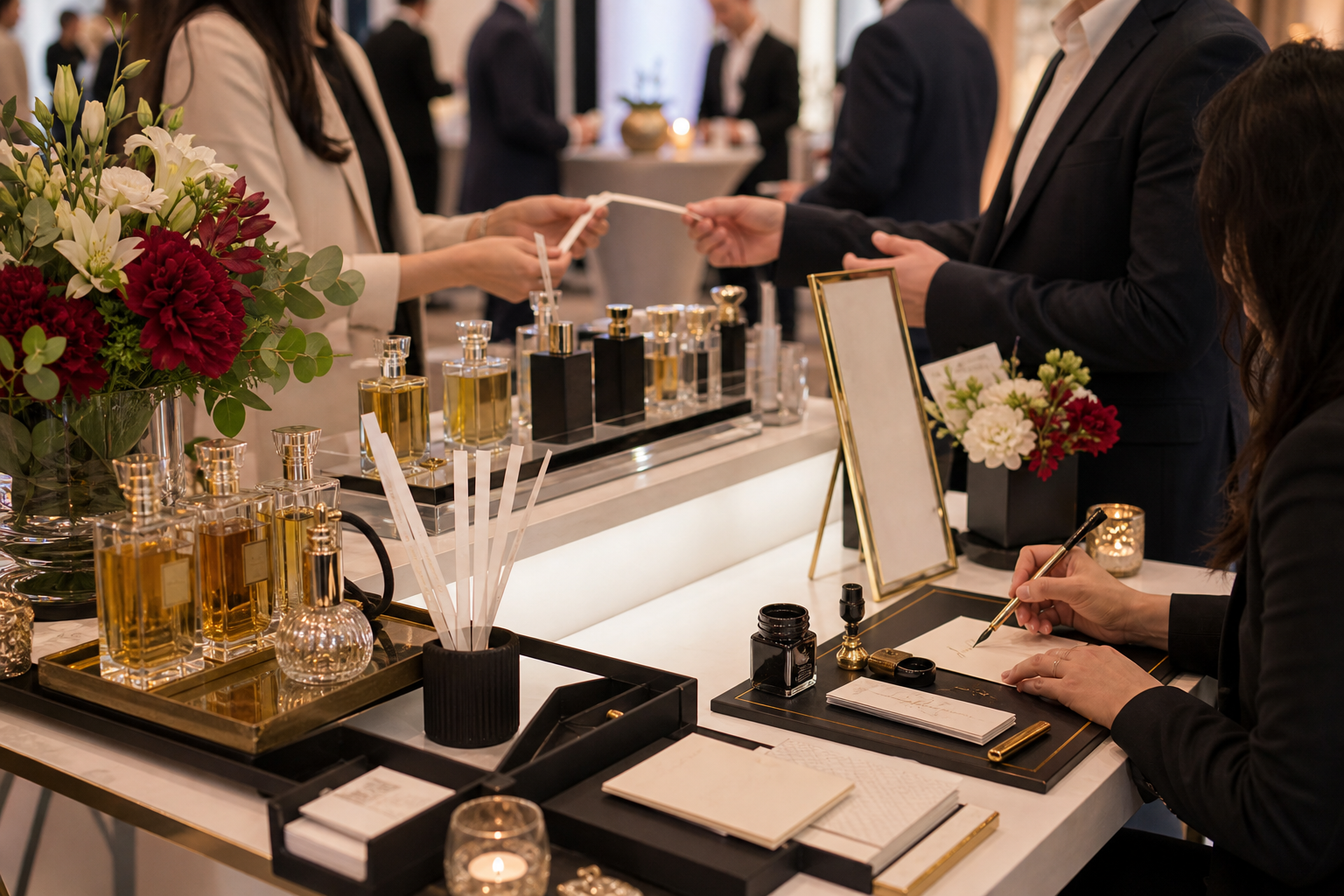 Corporate event pop-up counter with perfume and calligraphy